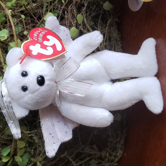 2 TY JINGLE BEANIES Angle Bear Herald White Snowman  snowcap with tags ornaments - Picture 5 of 10